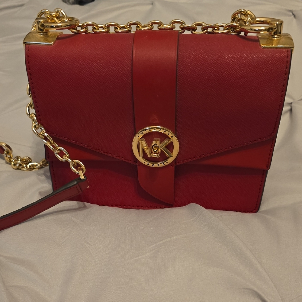 Michael Kors Red and Gold Crossbody Bag with Chain Strap